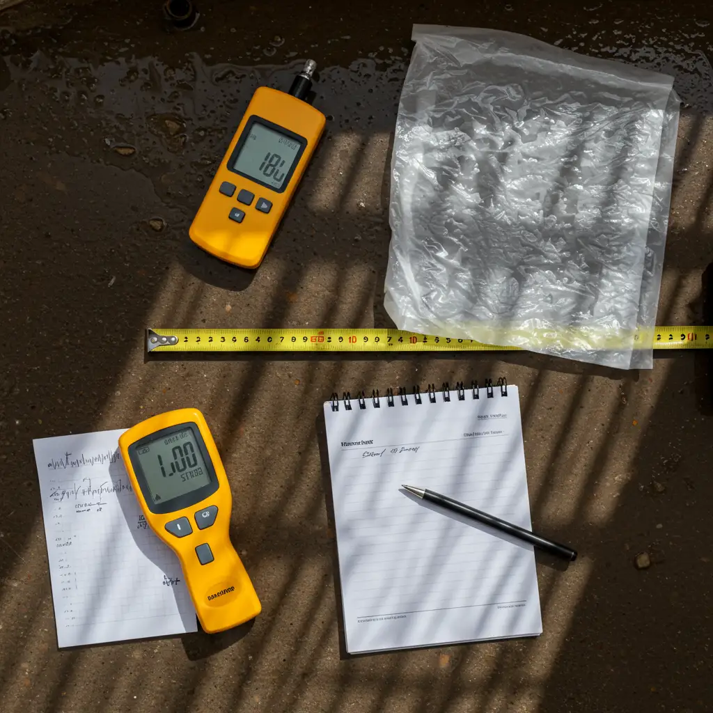 Vue de dessus des outils d'inspection pour diagnostiquer les fuites et infiltrations d'eau