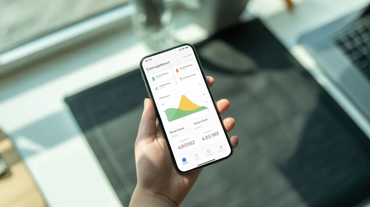 Smartphone affichant une application de gestion énergétique avec graphiques de consommation