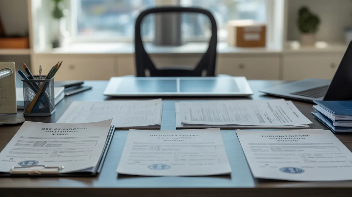 Documents administratifs et permis de construire étalés sur un bureau pour les démarches d'installation solaire