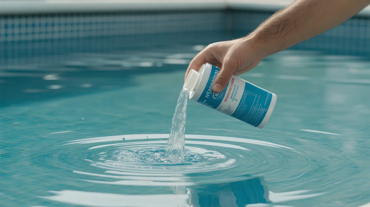 Application de produit de traitement chimique dans une piscine lors du protocole de désinfection