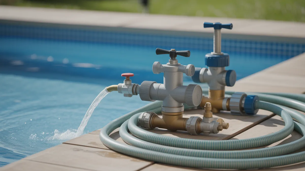 Équipements et accessoires de remplissage de piscine : tuyaux, raccords et vannes de contrôle