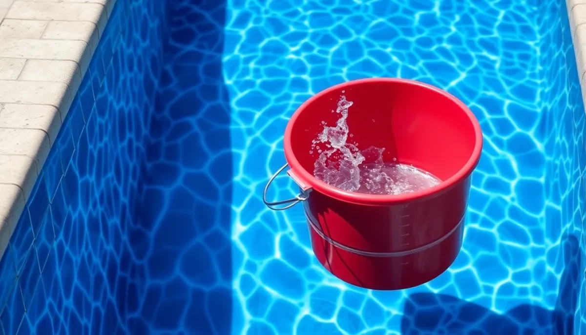 Test du seau pour détection de fuite piscine avec comparaison des niveaux d'eau
