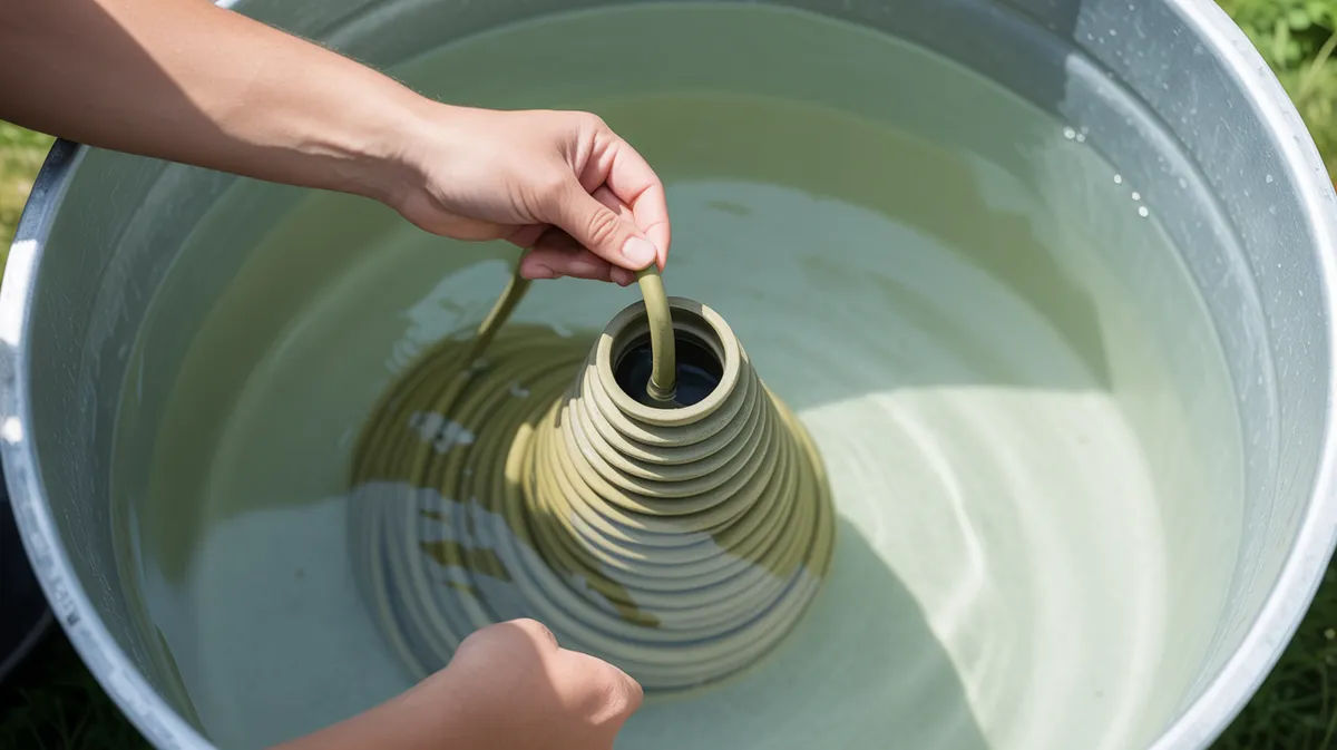 Démonstration pratique de la méthode d'amorçage par submersion avec un tuyau plongé dans l'eau