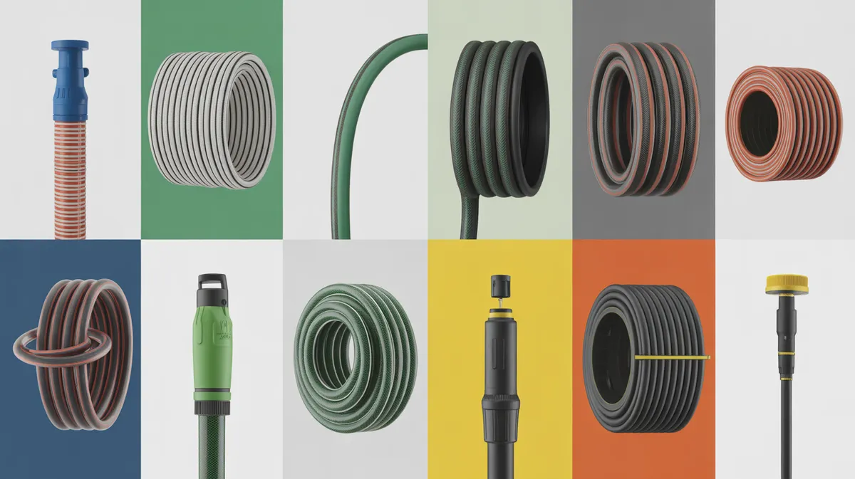 Comparaison visuelle de différents types et diamètres de tuyaux d'arrosage pour la vidange