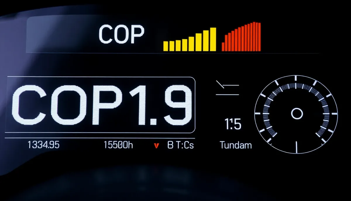 Affichage des performances techniques avec coefficient de performance et consommation énergétique