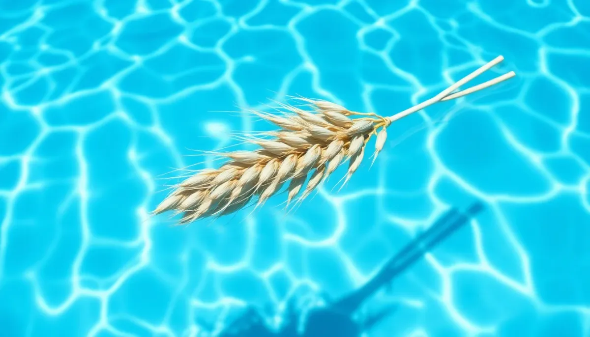 Paille d'orge flottant dans l'eau cristalline d'une piscine