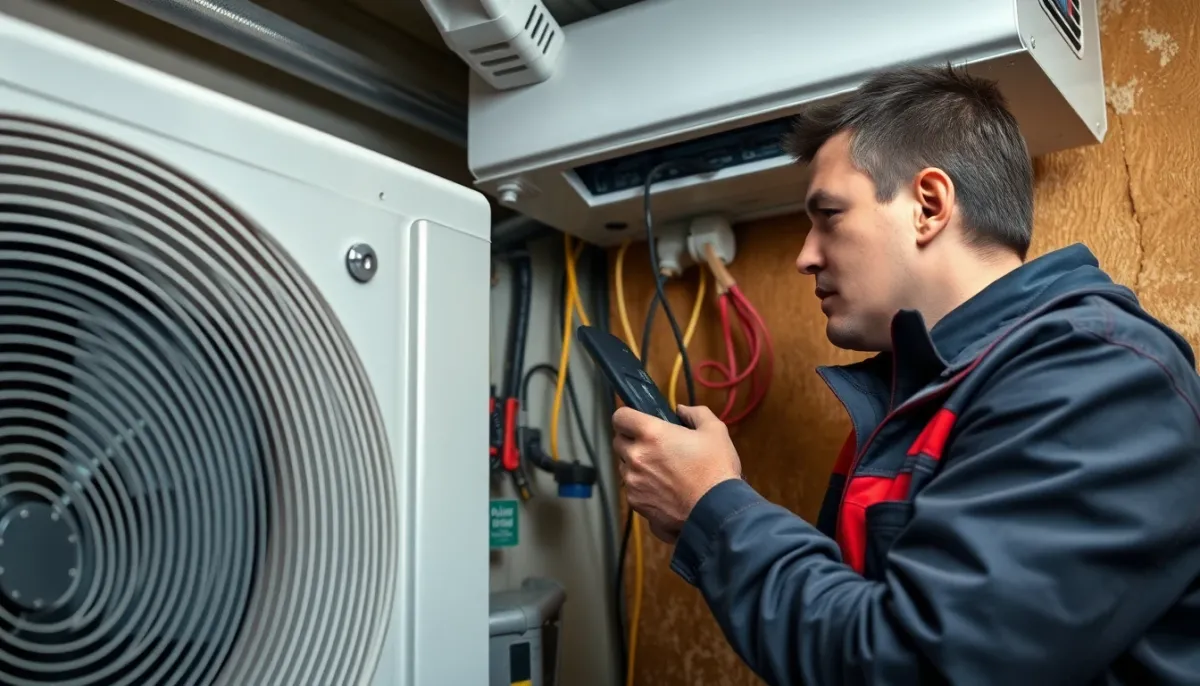 Installation professionnelle d'une pompe à chaleur avec connexions électriques