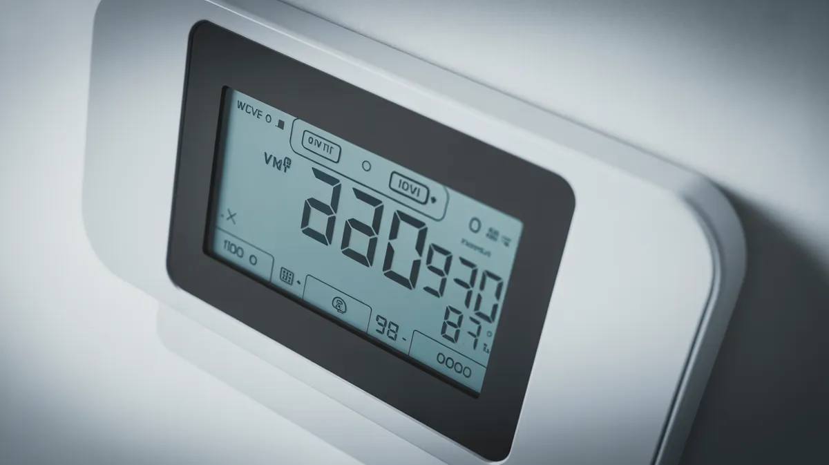 Écran de thermostat numérique affichant les réglages de température et programmation horaire