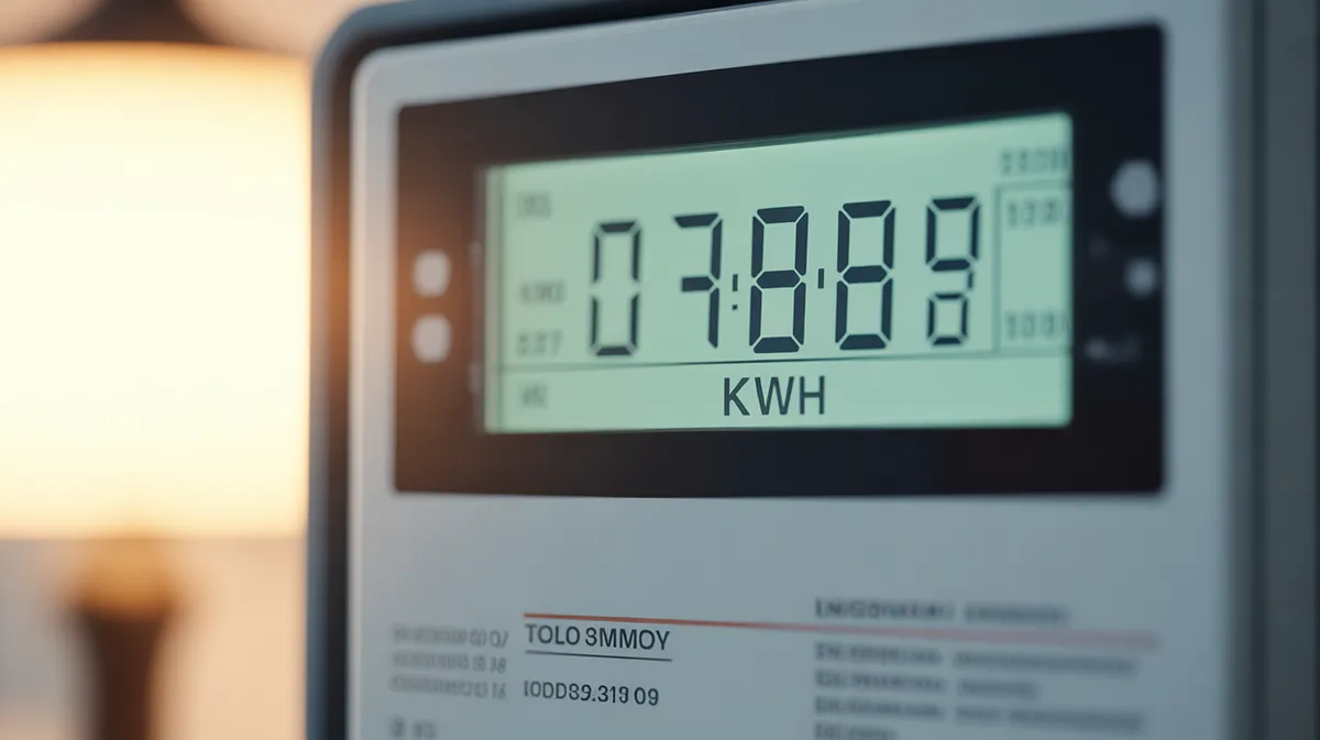 Compteur électrique digital affichant la consommation en kWh d'une pompe à chaleur