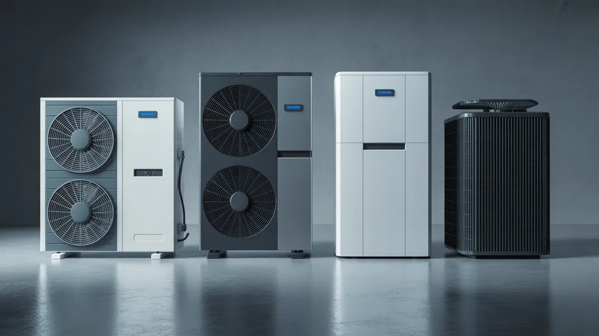 Comparaison visuelle entre différents types de pompes à chaleur air-eau et géothermique