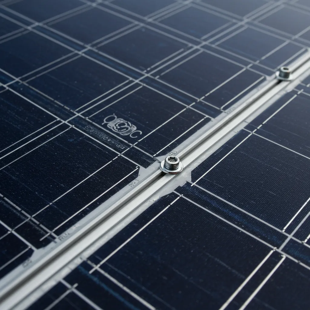 Gros plan détaillé d'un panneau solaire certifié montrant la structure du verre trempé et les points de fixation