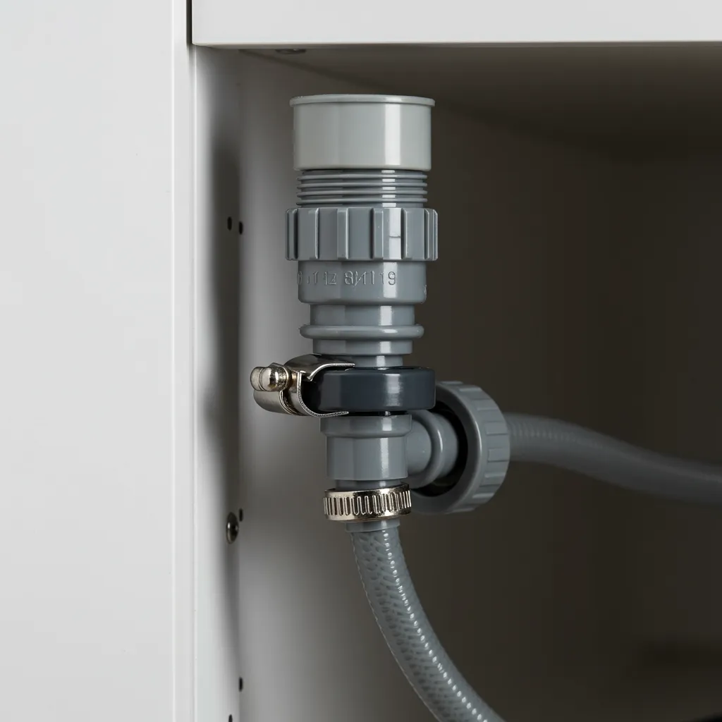 Clapet anti-retour installé sur le tuyau d'évacuation d'un lave-vaisselle pour prévenir les reflux