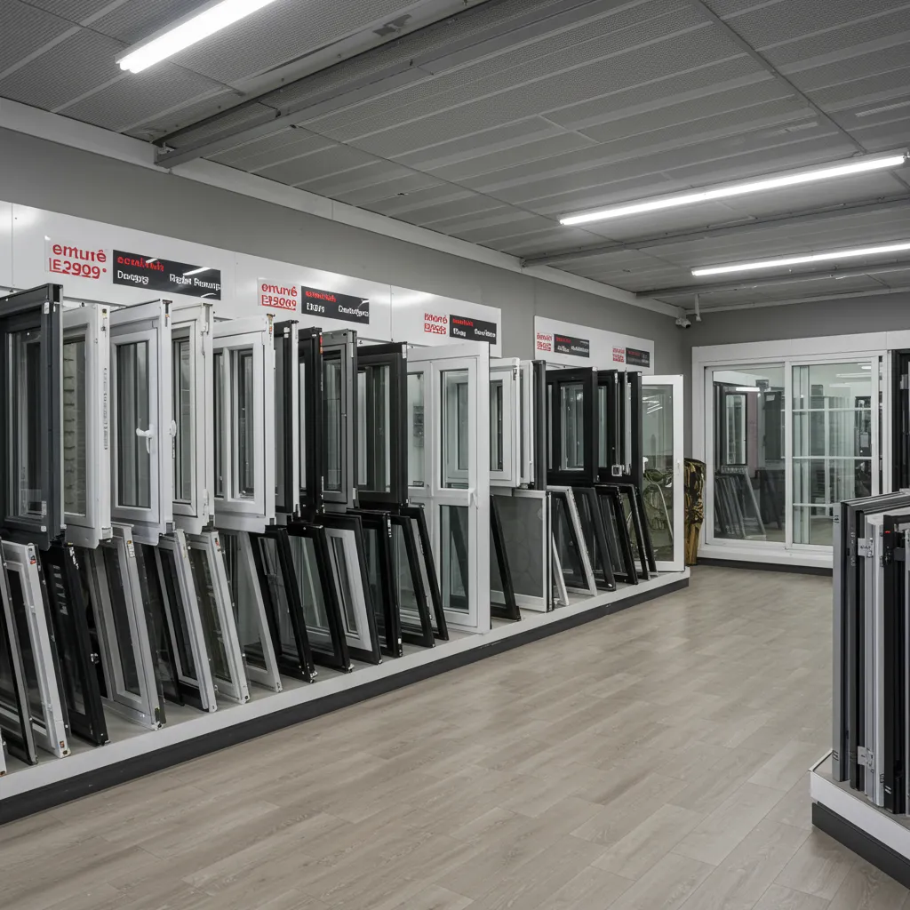 Showroom de menuiseries aluminium présentant une gamme complète de fenêtres, portes et pergolas en aluminium