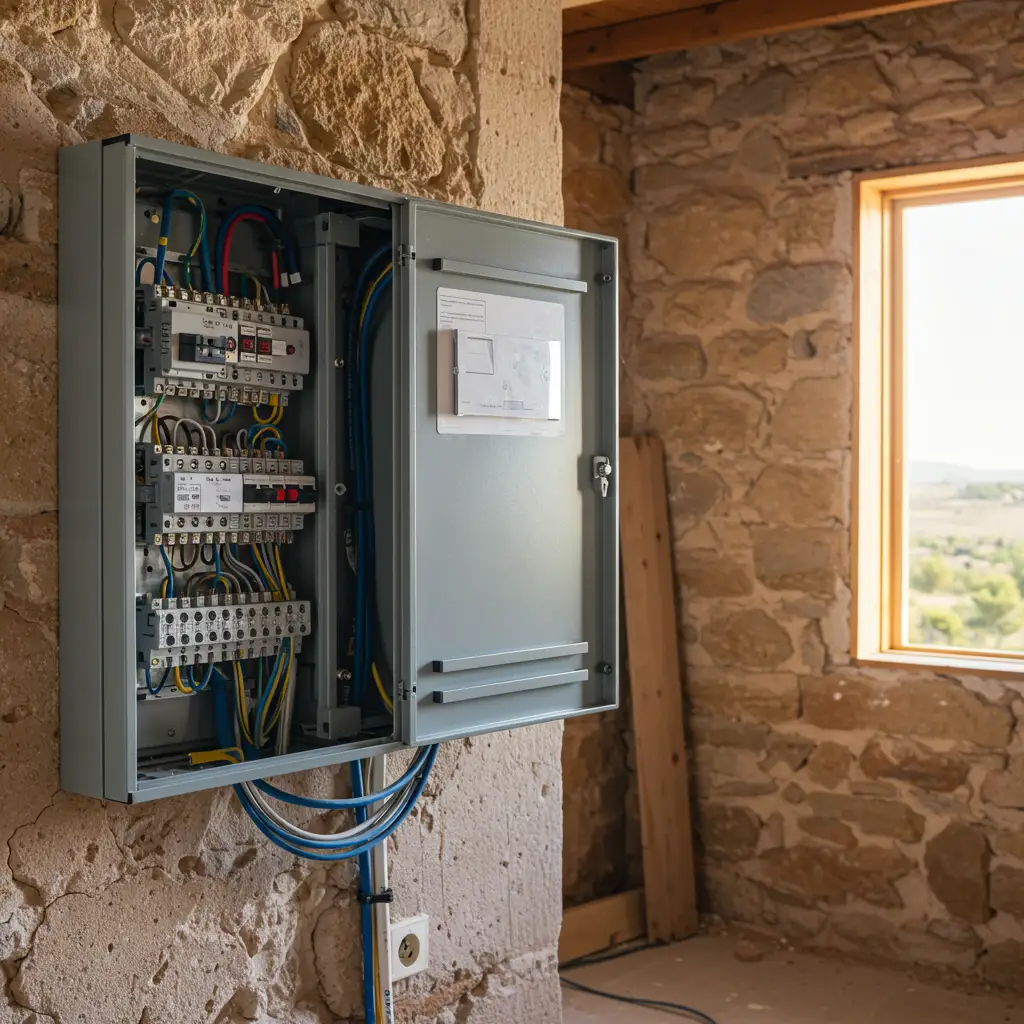 Installation d'un tableau électrique neuf dans une maison de village héraultaise rénovée près de Gigean