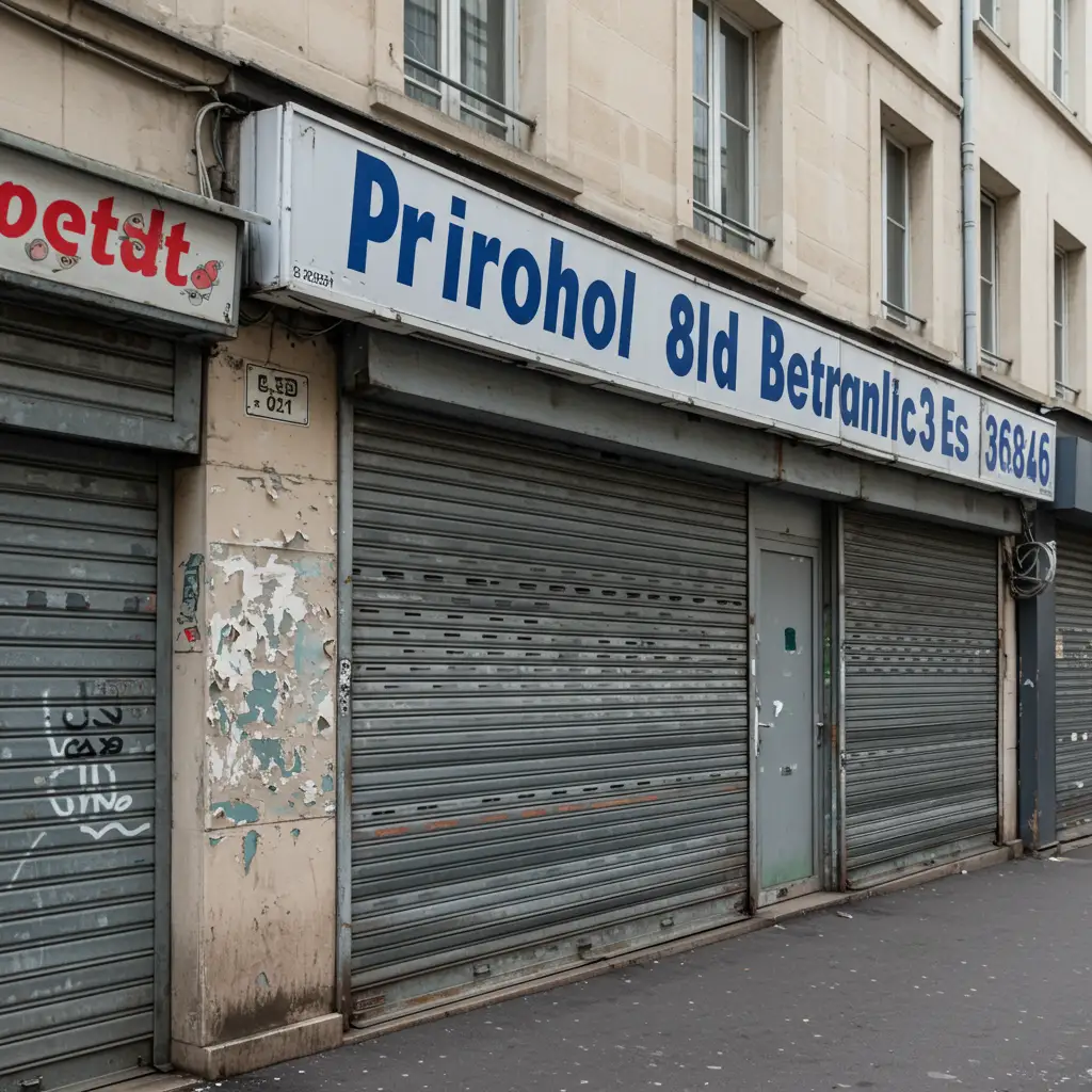 Devanture fermée et condamnée d'un ancien magasin d'électroménager en région parisienne