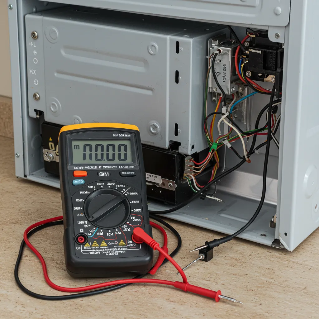 Multimètre numérique utilisé pour tester la sonde de dégivrage d'un réfrigérateur lors d'un diagnostic
