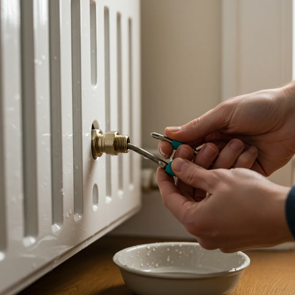 Purge d'un radiateur avec une clé de purgeur pour réduire la pression de la chaudière