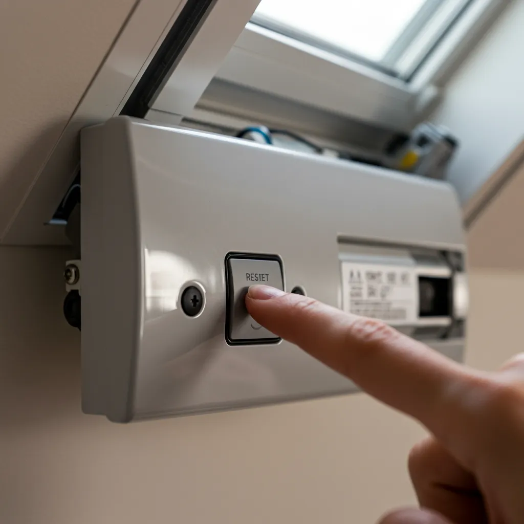 Réinitialisation du moteur d'un clapet Velux INTEGRA électrique via le bouton de réinitialisation
