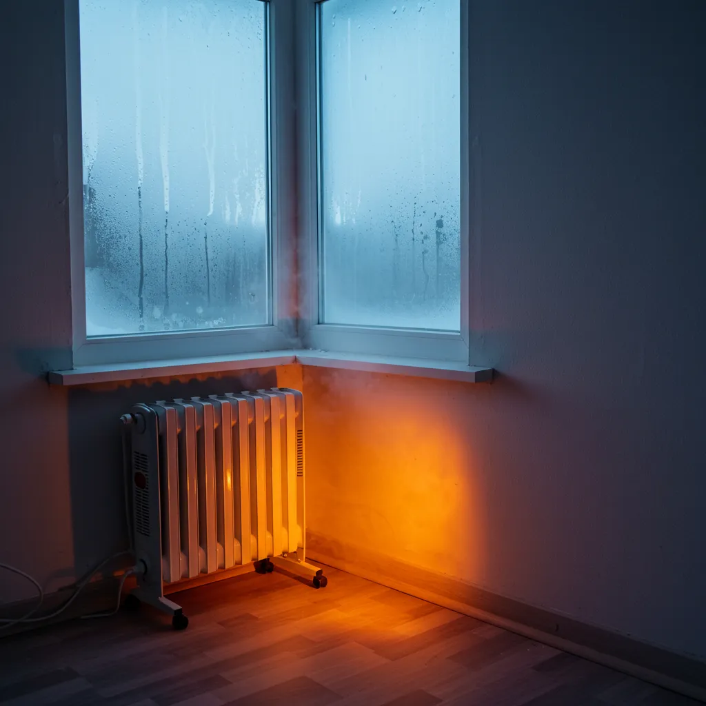 Pièce mal isolée avec condensation sur la fenêtre illustrant les erreurs qui rallongent le temps de chauffe