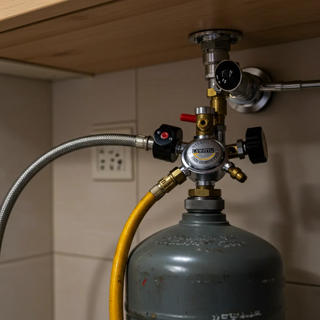 Installation correcte d'un flexible gaz sur une bouteille de butane dans un contexte domestique