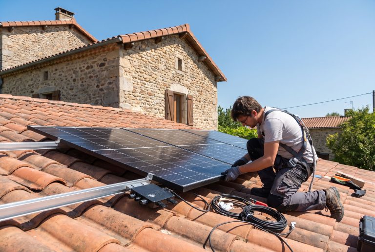 Installation d'un kit solaire en autoconsommation sur le toit d'une maison