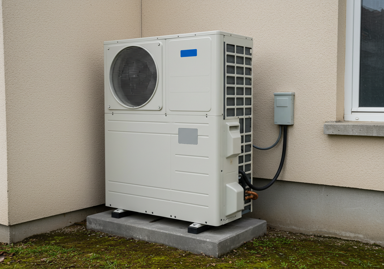 Vue rapprochée d'une unité extérieure de pompe à chaleur air-eau de type aroTHERM