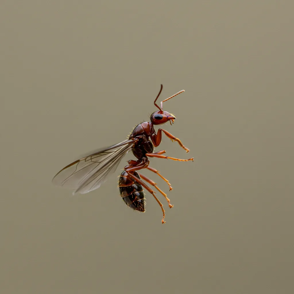 Fourmis ailées en vol nuptial photographiées en gros plan avec détails des ailes et de la morphologie