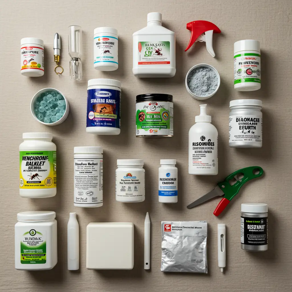 Assortiment de solutions de traitement contre les fourmis incluant appâts gel, terre de diatomée et produits naturels