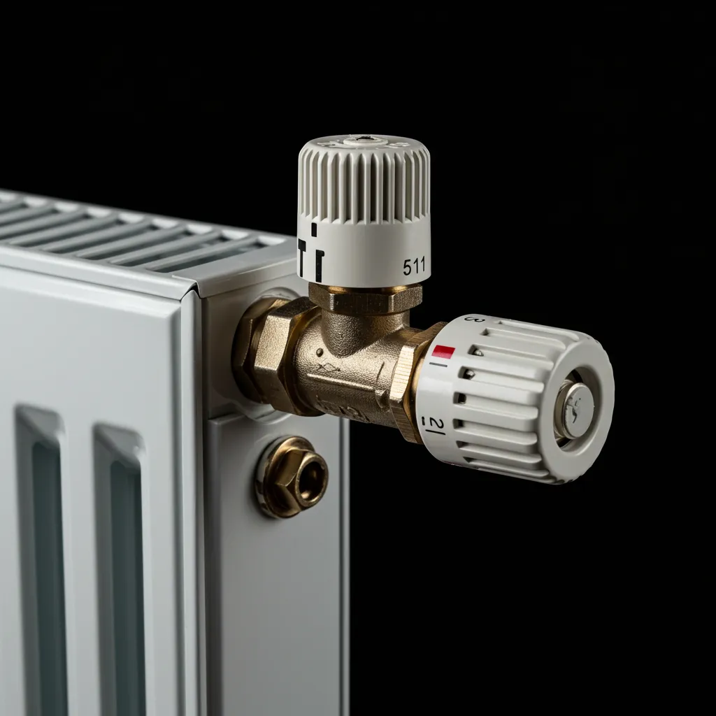 Gros plan sur la vis de purge d'un radiateur de chauffage central et ses détails de construction