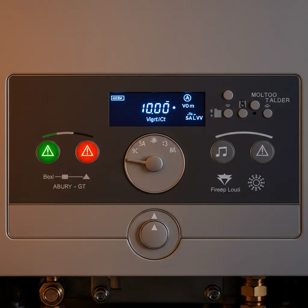 Panneau de contrôle d'une chaudière gaz avec écran digital et indicateurs