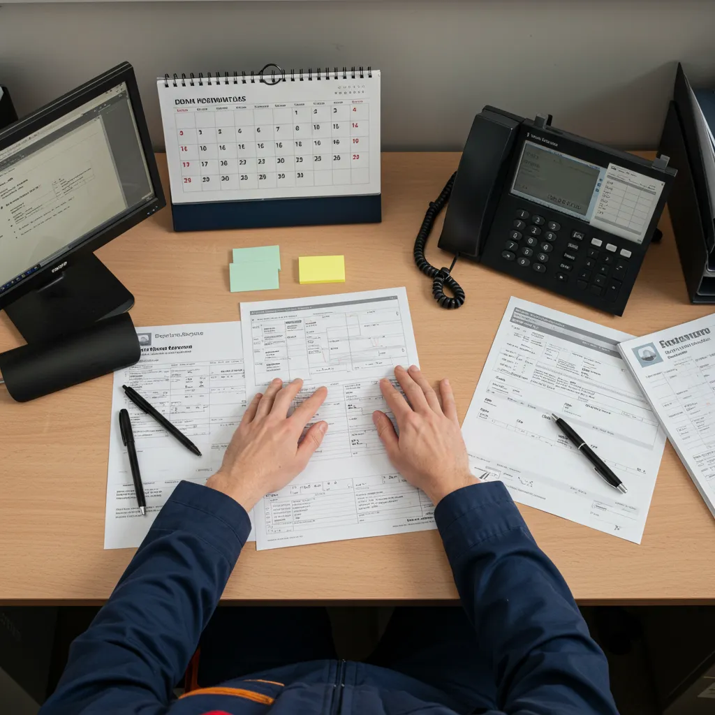 Bureau de service client avec calendrier et téléphone pour les prises de rendez-vous