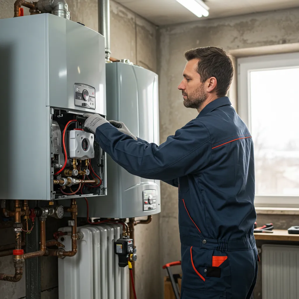Technicien chauffagiste effectuant une intervention de maintenance sur une installation
