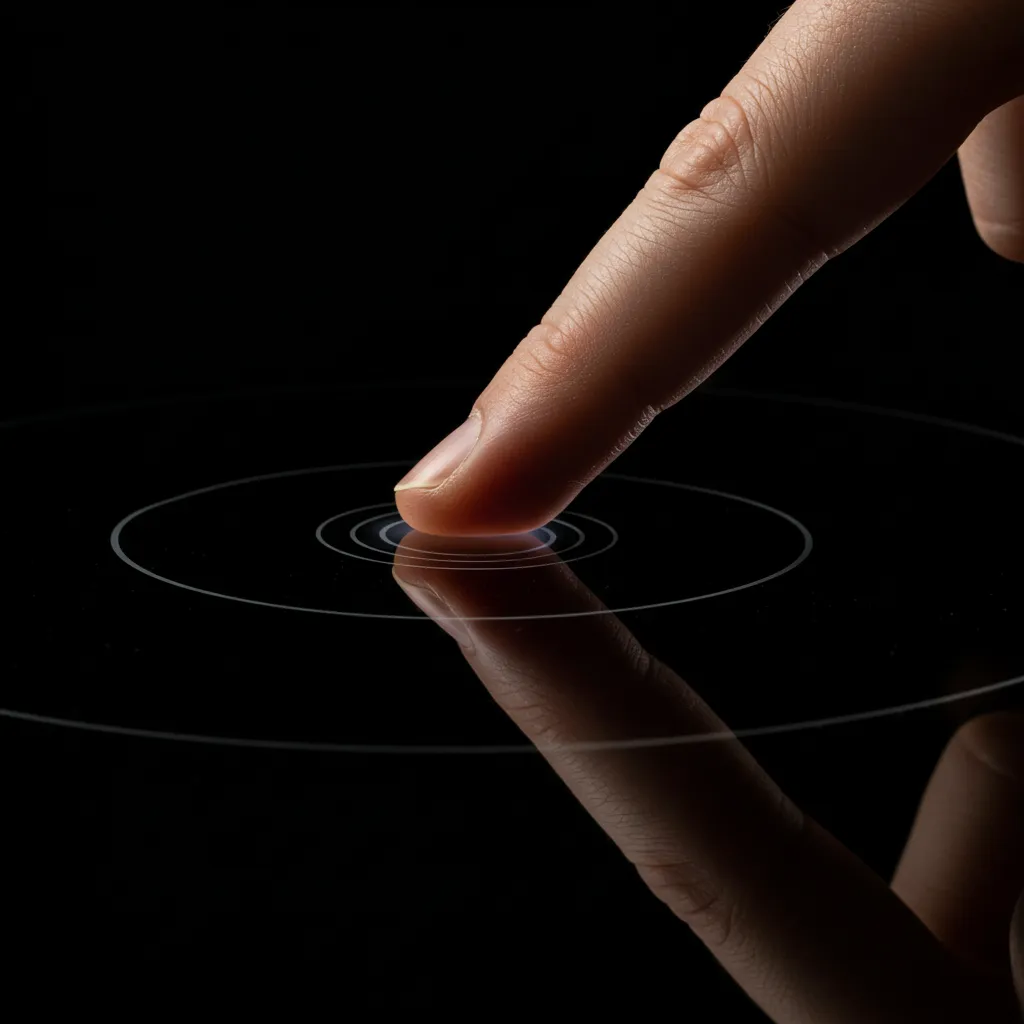 Gros plan d'un doigt effectuant un test tactile sur la surface en verre d'une plaque à induction
