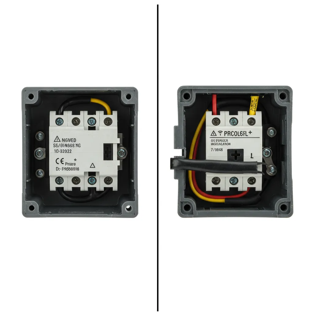 Comparaison visuelle entre une installation électrique conforme et une installation non conforme montrant les erreurs courantes