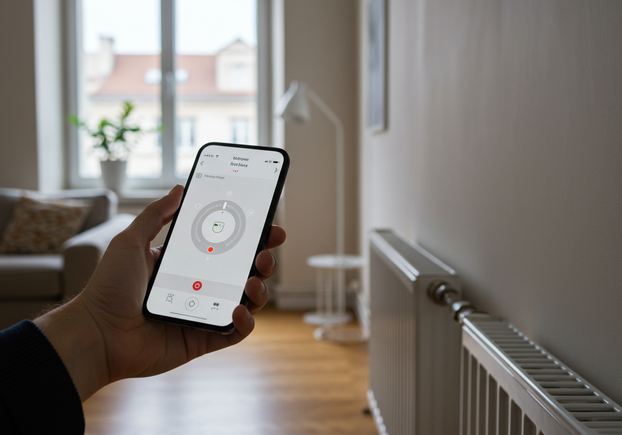 Réglage du chauffage à distance via l'application smartphone d'un thermostat connecté