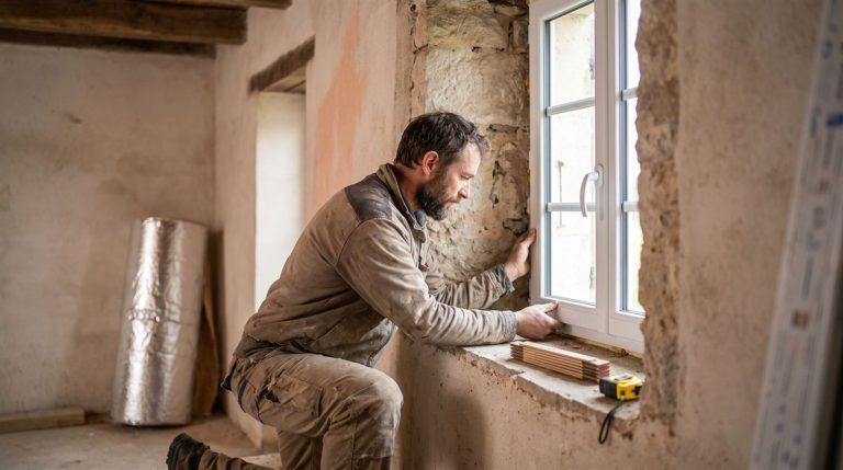 Pose d'une fenêtre double vitrage en remplacement d'un simple vitrage dans une maison ancienne
