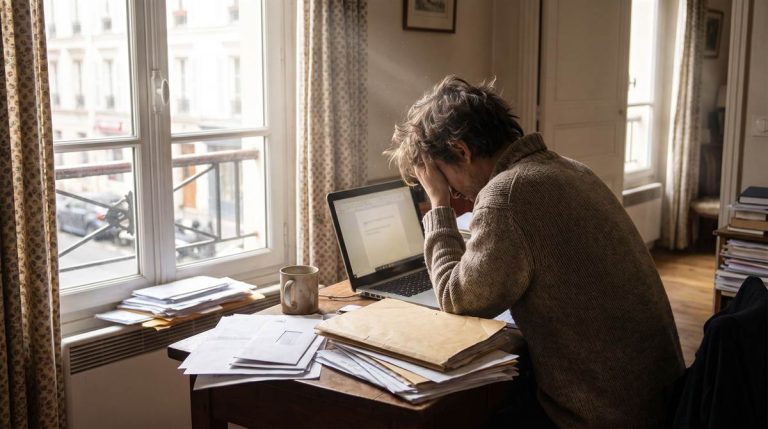 Propriétaire qui prépare son dossier de demande d'aide à la rénovation sur son ordinateur