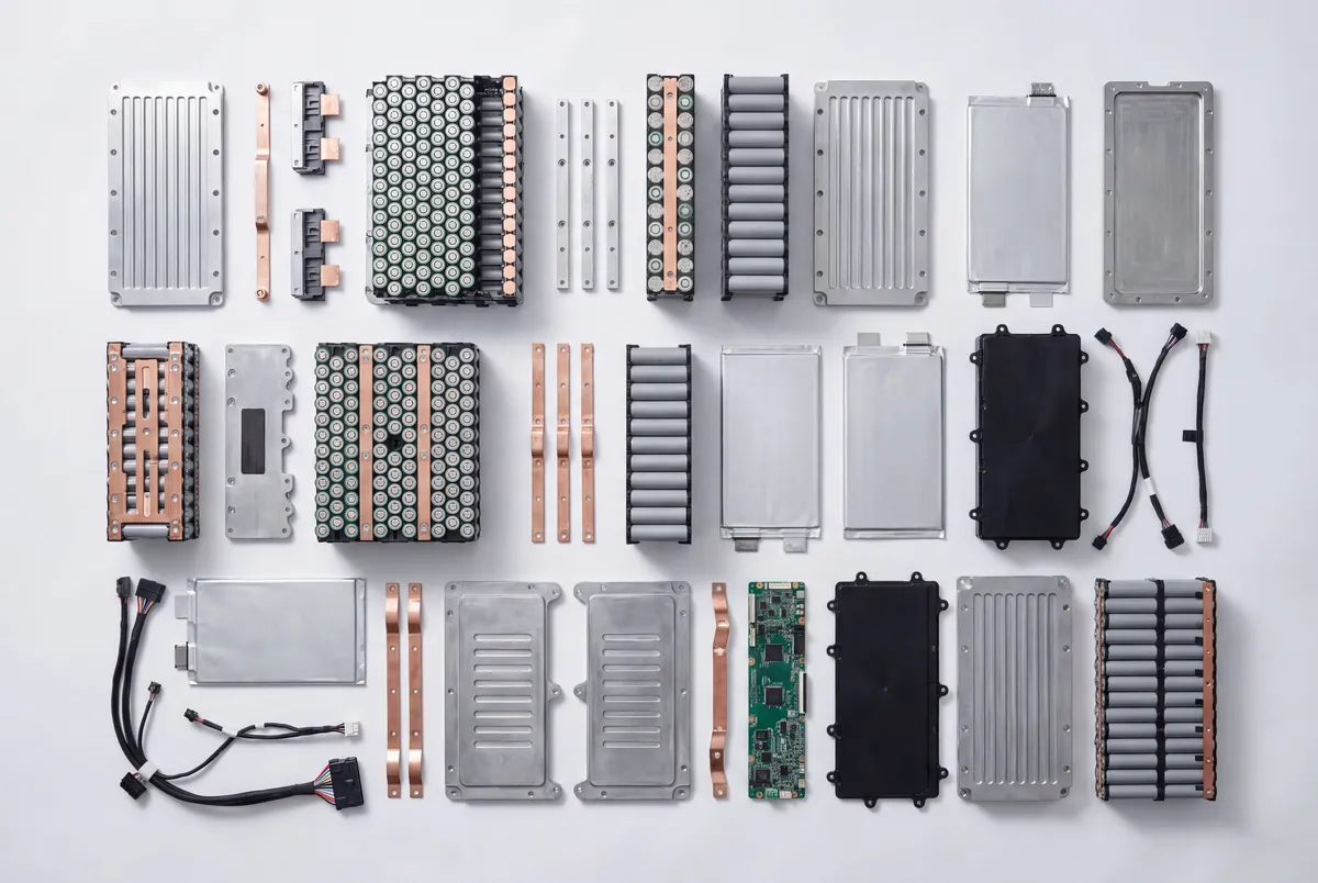 Gros plan technique sur les cellules de batterie d'un véhicule électrique illustrant le potentiel de stockage énergétique