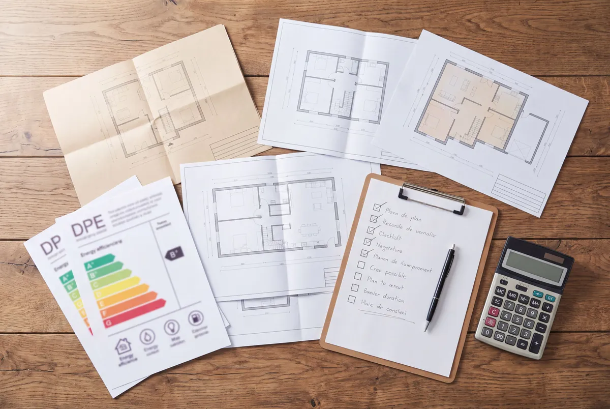 Documents immobiliers et certificats DPE disposés sur un bureau pour évaluation de propriété