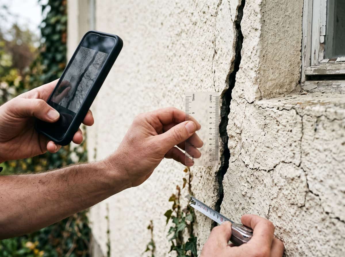 Mesure de la largeur d'une fissure sur un mur extérieur avant déclaration à l'assurance